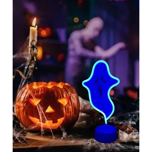 Halloween Ghost Neon Sign with Base LED Light for Party Home Bar Decor Purple - Picture 3 of 5